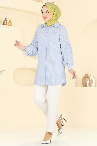 moda selvim Shirt 3093HBS856 Blue - Thumbnail