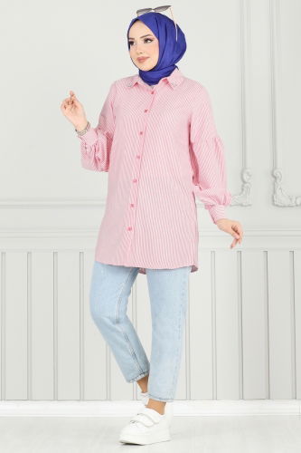 moda selvim Shirt 3093HBS856 Red - Thumbnail