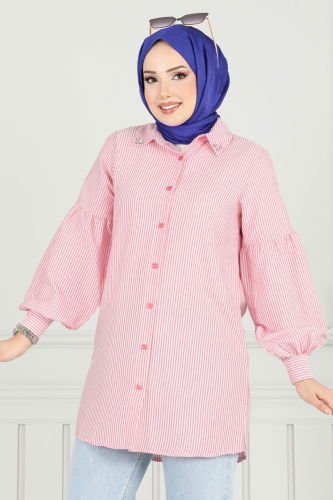 moda selvim Shirt 3093HBS856 Red - Thumbnail