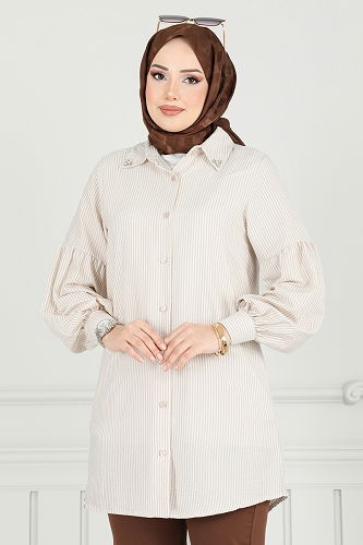 moda selvim قميص بيج 3093HBS856 - Thumbnail