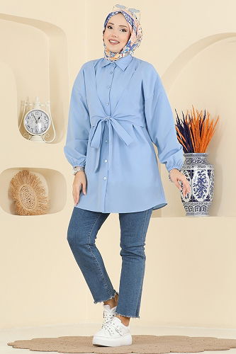 moda selvim قميص أزرق فاتح 316ASN888 - Thumbnail