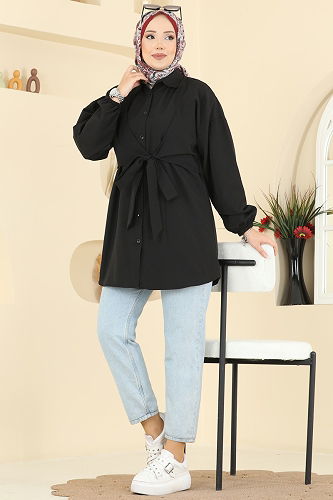 moda selvim قميص أسود 316ASN888 - Thumbnail