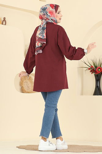 moda selvim Shirt 316ASN888 Burgundy - Thumbnail
