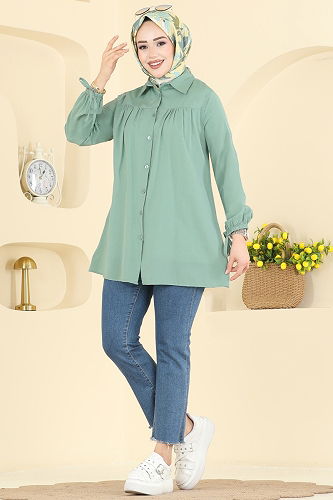 moda selvim Shirt 337ASN888 Almond Green - Thumbnail