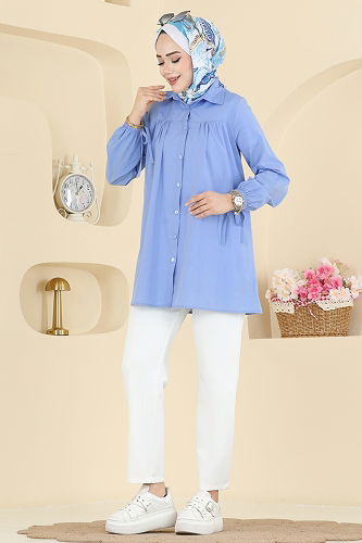 moda selvim قميص أزرق فاتح 337ASN888 - Thumbnail