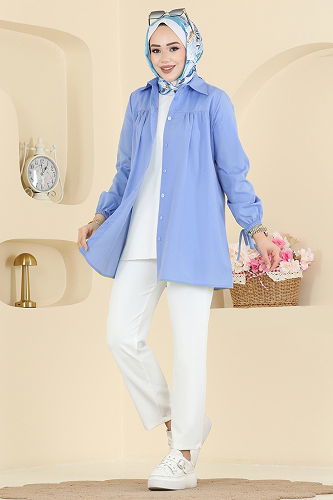 moda selvim قميص أزرق فاتح 337ASN888 - Thumbnail