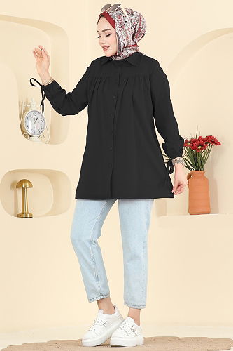 moda selvim قميص أسود 337ASN888 - Thumbnail