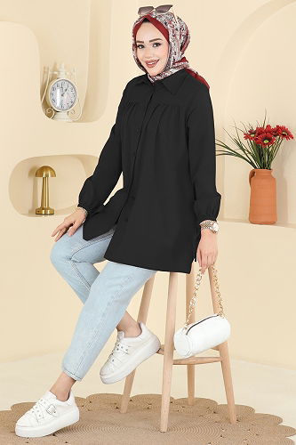 moda selvim قميص أسود 337ASN888 - Thumbnail