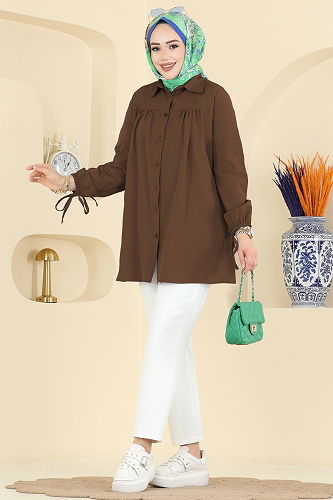 moda selvim Shirt 337ASN888 Brown - Thumbnail