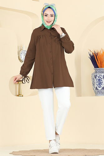 moda selvim قميص بني 337ASN888 - Thumbnail