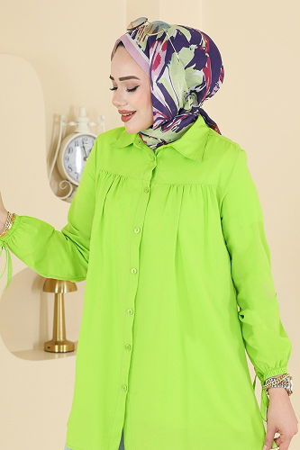 moda selvim قميص أخضر فستقي 337ASN888 - Thumbnail