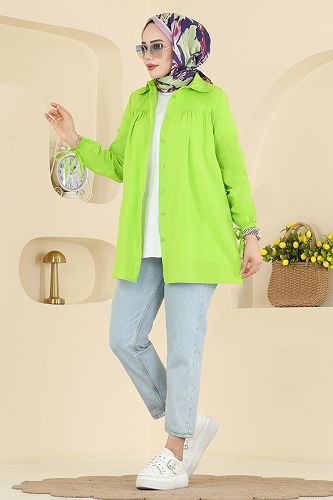 moda selvim قميص أخضر فستقي 337ASN888 - Thumbnail