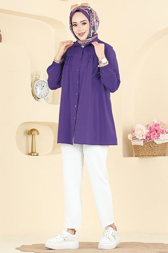 moda selvim قميص أرجواني 337ASN888 - Thumbnail