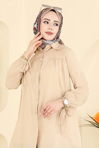 moda selvim قميص بيج 337ASN888 - Thumbnail