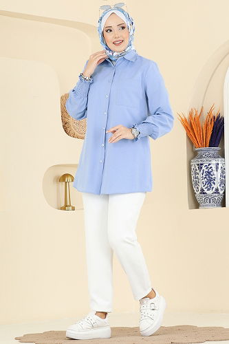 moda selvim Shirt 338ASN888 Baby Blue - Thumbnail