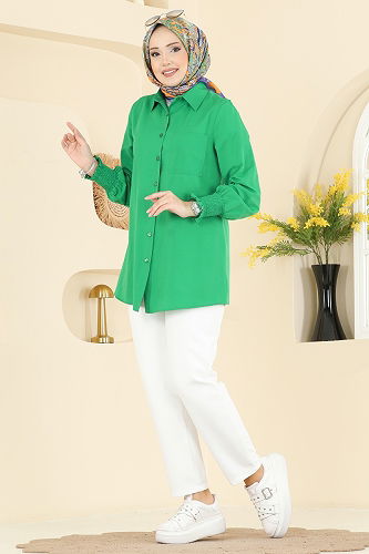 moda selvim Shirt 338ASN888 Benetton Green - Thumbnail