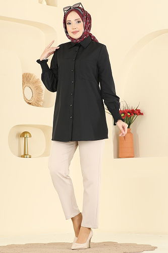 moda selvim Shirt 338ASN888 Black - Thumbnail