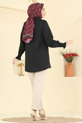 moda selvim قميص أسود 338ASN888 - Thumbnail