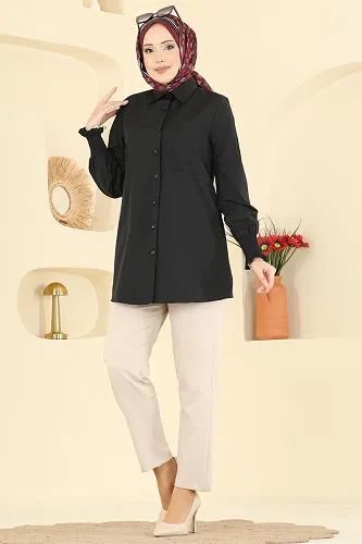 moda selvim قميص أسود 338ASN888 - Thumbnail