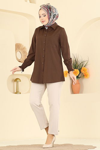 moda selvim قميص بني 338ASN888 - Thumbnail