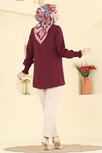moda selvim Shirt 338ASN888 Burgundy - Thumbnail