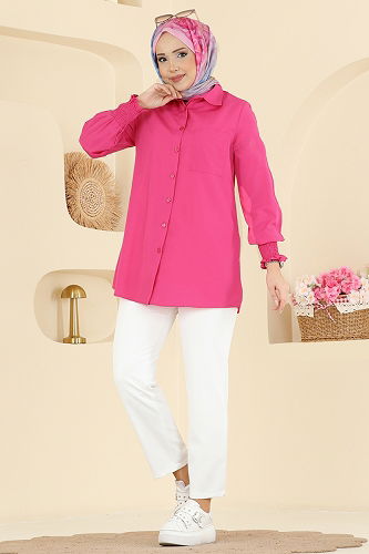 moda selvim Shirt 338ASN888 Fuchsia - Thumbnail