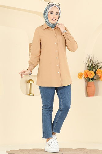 moda selvim Shirt 338ASN888 Latte - Thumbnail