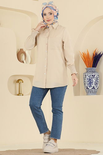 moda selvim قميص بيج 338ASN888 - Thumbnail