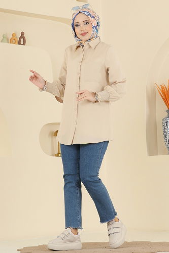 moda selvim قميص بيج 338ASN888 - Thumbnail