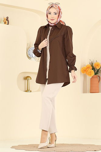 moda selvim قميص بني 341ASN888 - Thumbnail