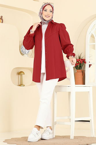 moda selvim Shirt 341ASN888 Dark Red - Thumbnail