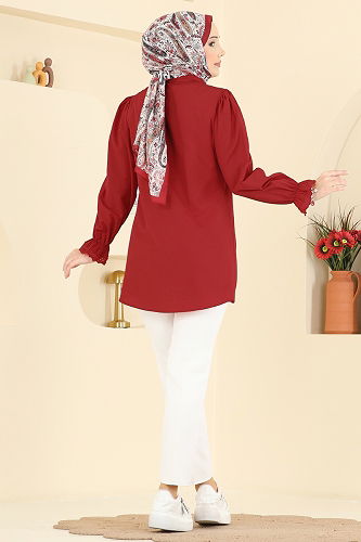 moda selvim قميص أحمر غامق 341ASN888 - Thumbnail