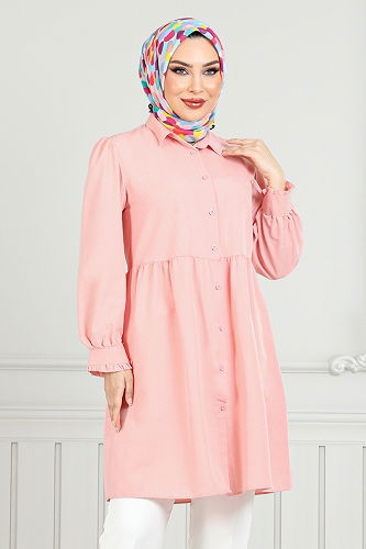 moda selvim Shirt 401EVO1065-M Salmon - Thumbnail