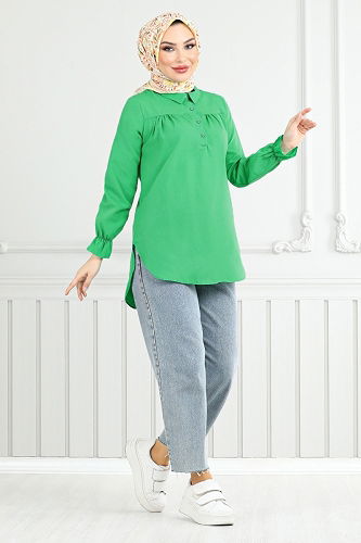 moda selvim Shirt 402EVO1065-M Benetton Green - Thumbnail