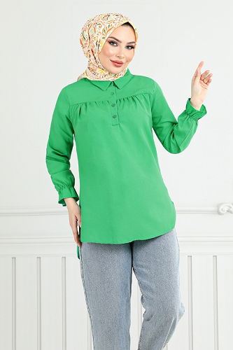 moda selvim قميص بينتون أخضر 402EVO1065-M - Thumbnail