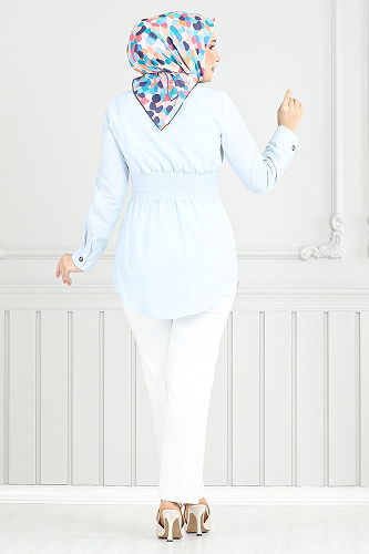 moda selvim قميص أزرق فاتح 403EVO1065-M - Thumbnail