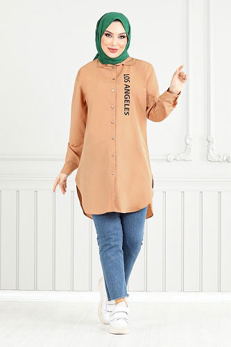 moda selvim Shirt 404EVO1065-M Latte - Thumbnail