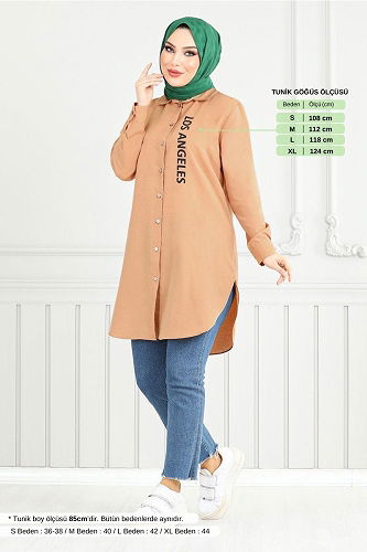 moda selvim Shirt 404EVO1065-M Latte - Thumbnail