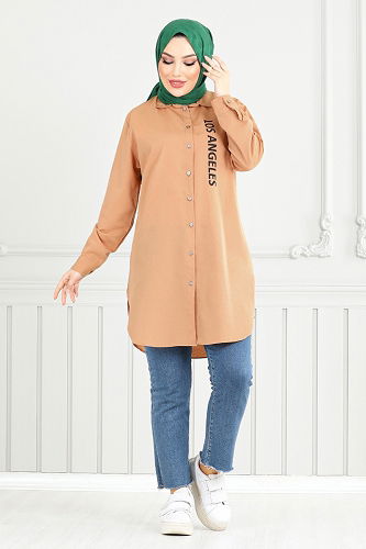 moda selvim Shirt 404EVO1065-M Latte - Thumbnail