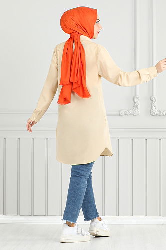 moda selvim قميص بيج 404EVO1065-M - Thumbnail