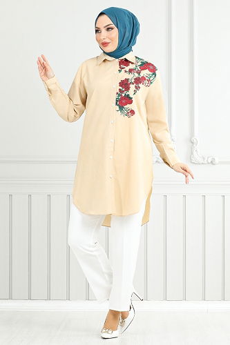 moda selvim Shirt 405EVO1065-M Beige - Thumbnail