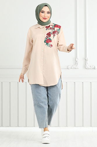 moda selvim قميص بيج 405EVO1065-M - Thumbnail