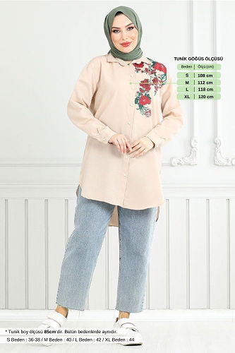 moda selvim قميص بيج 405EVO1065-M - Thumbnail