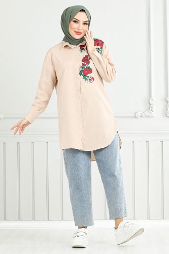 moda selvim قميص بيج 405EVO1065-M - Thumbnail