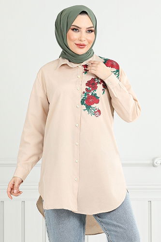 moda selvim قميص بيج 405EVO1065-M - Thumbnail