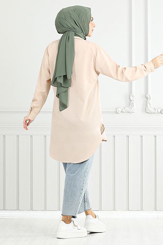 moda selvim قميص بيج 405EVO1065-M - Thumbnail