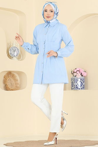 moda selvim Shirt 500ASN888 Baby Blue - Thumbnail