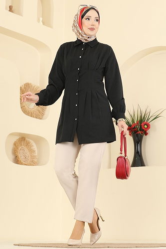 moda selvim Shirt 500ASN888 Black - Thumbnail