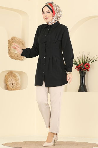 moda selvim Shirt 500ASN888 Black - Thumbnail