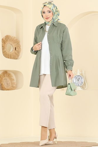 moda selvim Shirt 500ASN888 Khaki - Thumbnail